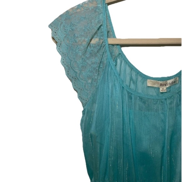Rewind Teal Flutter Sleeve Pleated Dress Size Small NWT - Picture 2 of 11